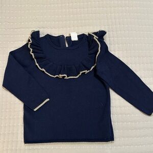 H&M Toddler Knit Sweater with ruffle collar. 2T navy blue with gold detail.